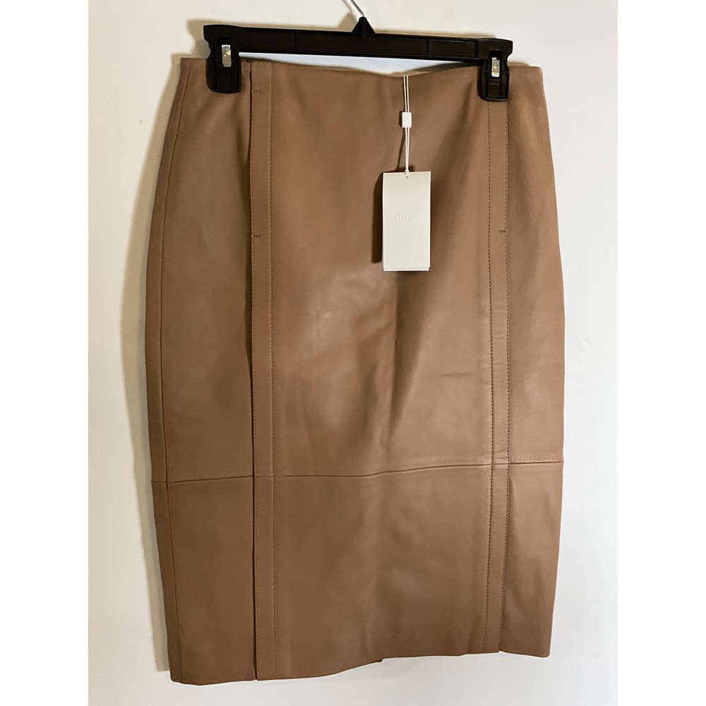 NWT Hugo Boss Sepassa Leather Pencil Skirt Brown Tan 50436132 Womens 4 NEW